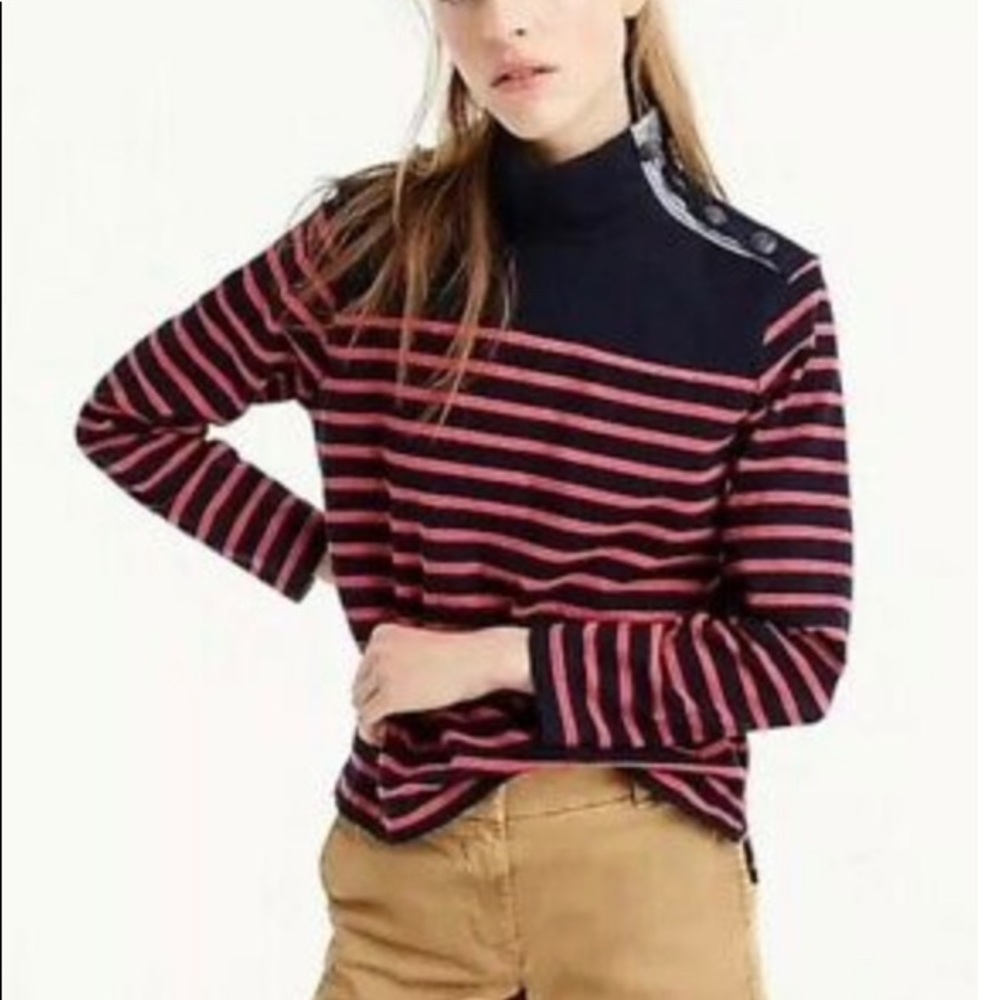J. Crew Button Turtleneck Red Blue Stripe